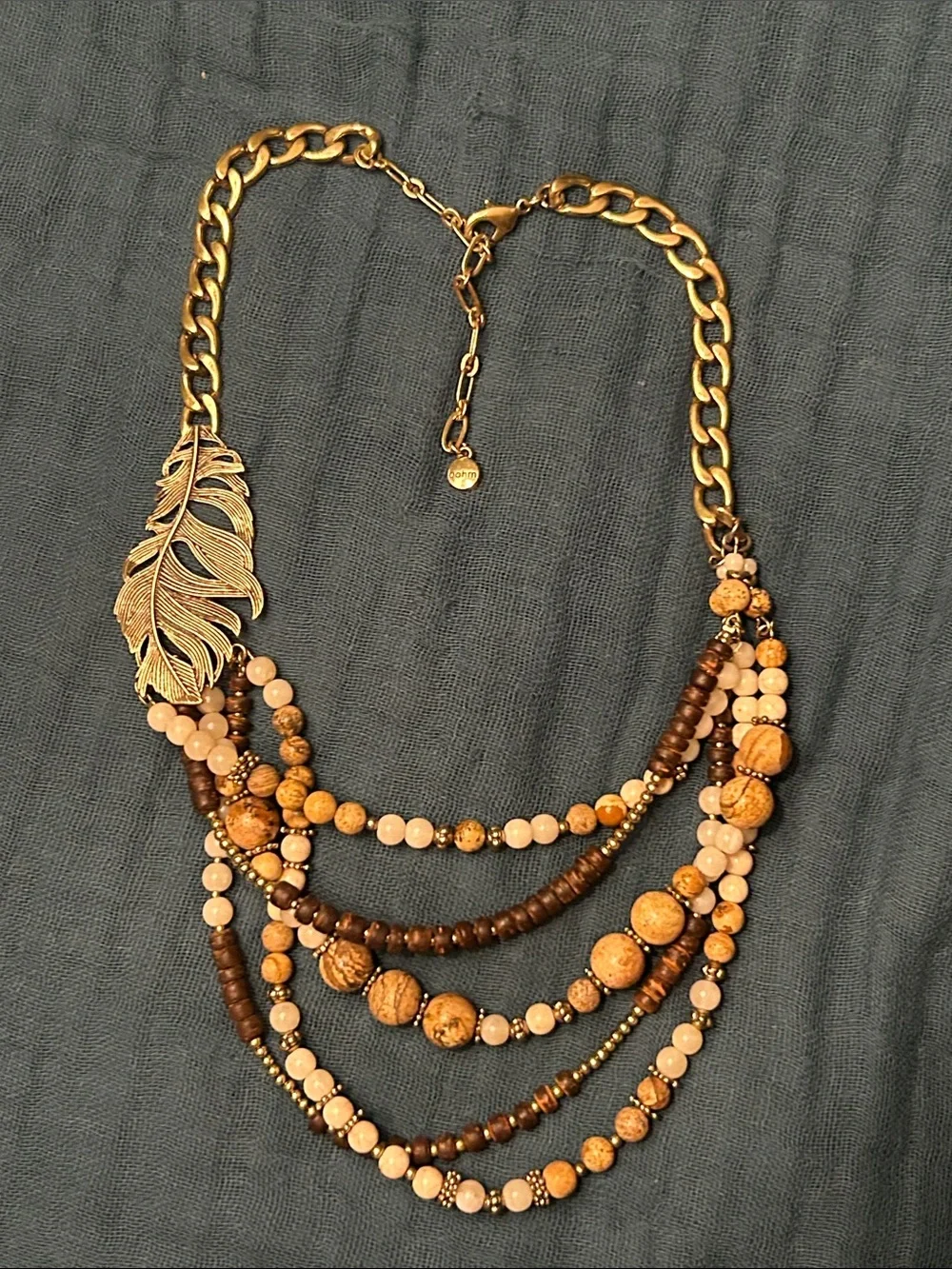 Bohm Multi-Strand Gold & Brown Beaded Feather Necklace - Women Jewelry